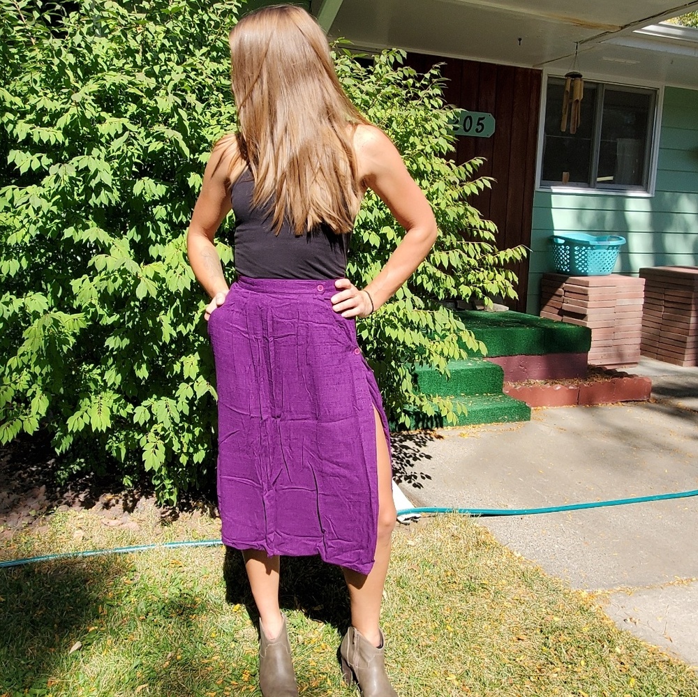 Vintage 80s Purple Cotton Pencil Skirt W/Pockets
